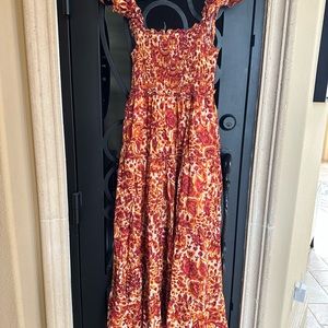 HOUSE OF HARLOW 1960 Maxi Dress Orange Floral Tiered w/ Pockets Size S